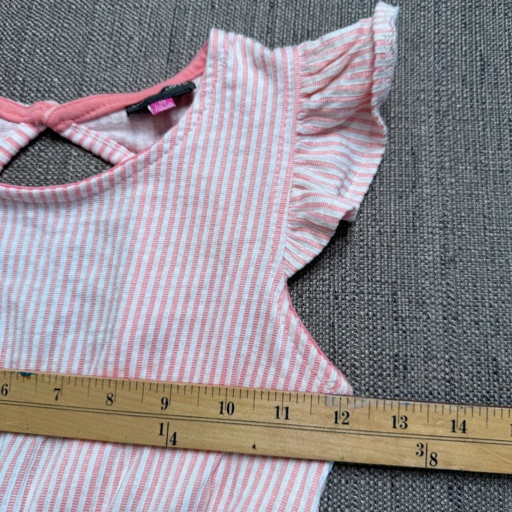 Vince Camuto Girls Pink White Striped Ruffle Sleeve Romper Size 10